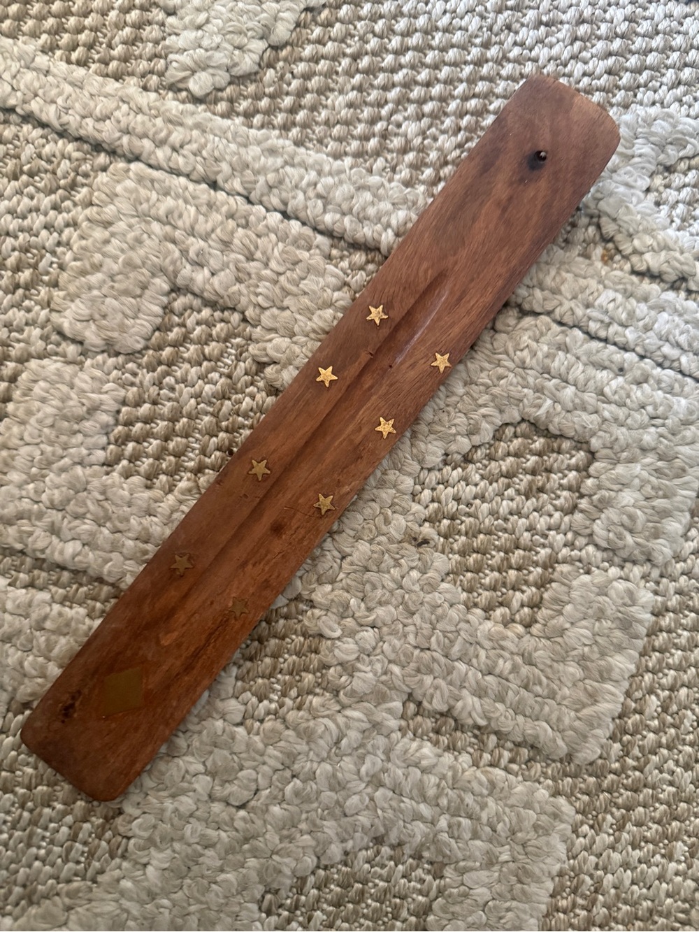 Wooden Incense Holder with Brass gold Star Inlay - Brown